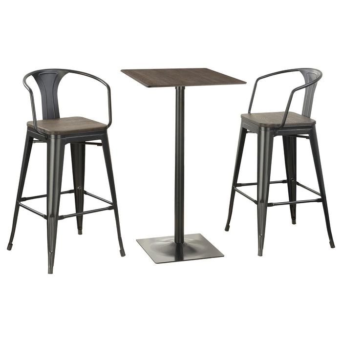 Cavalier 3-piece Square Bar Table Set Dark Elm and Black