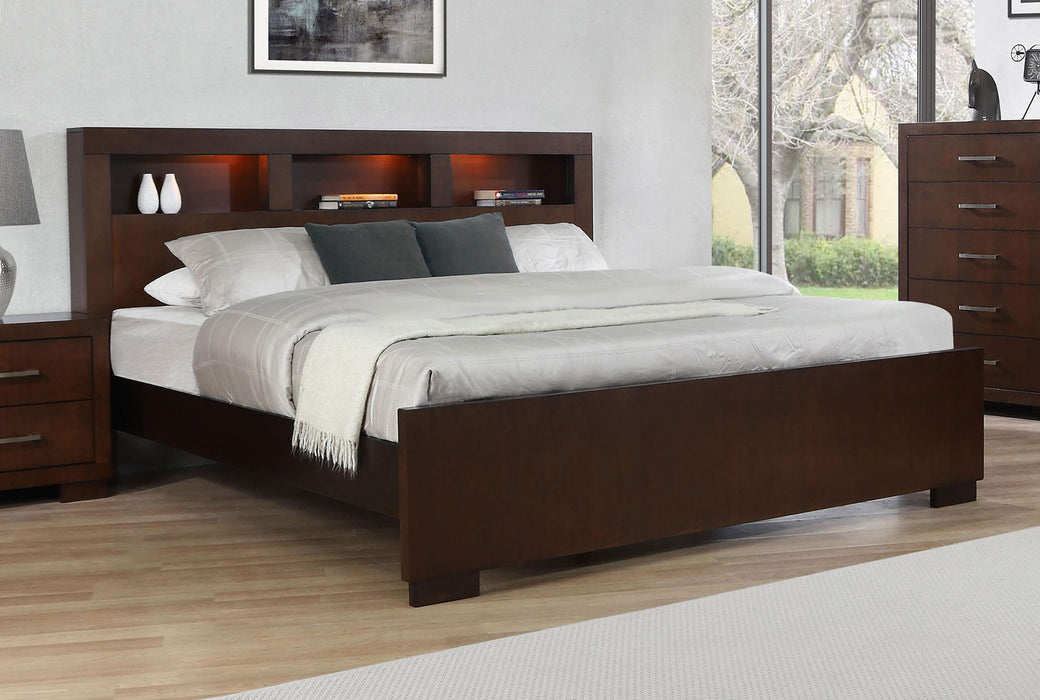 Jessica California King, E.king, & Queen Bed with Storage Headboard Cappuccino