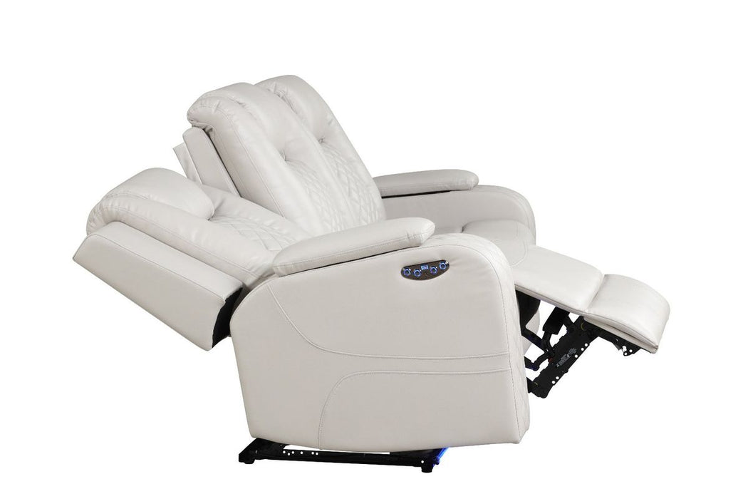 Galaxy Home Benz LED & Power Reclining Sofa in Ice/White