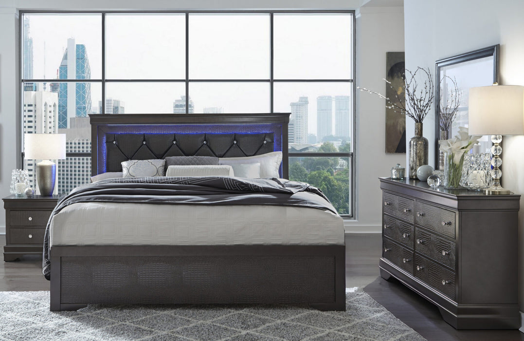 Pompei Metallic Grey Bed Group With Led
