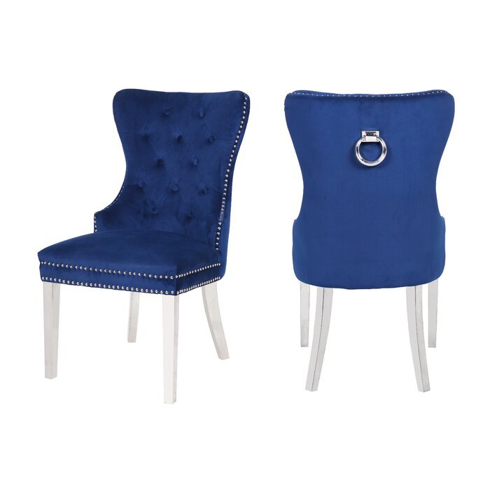 Galaxy Home Erica Stainless Steel Legs Dining Chair (Set of 2) in Blue image