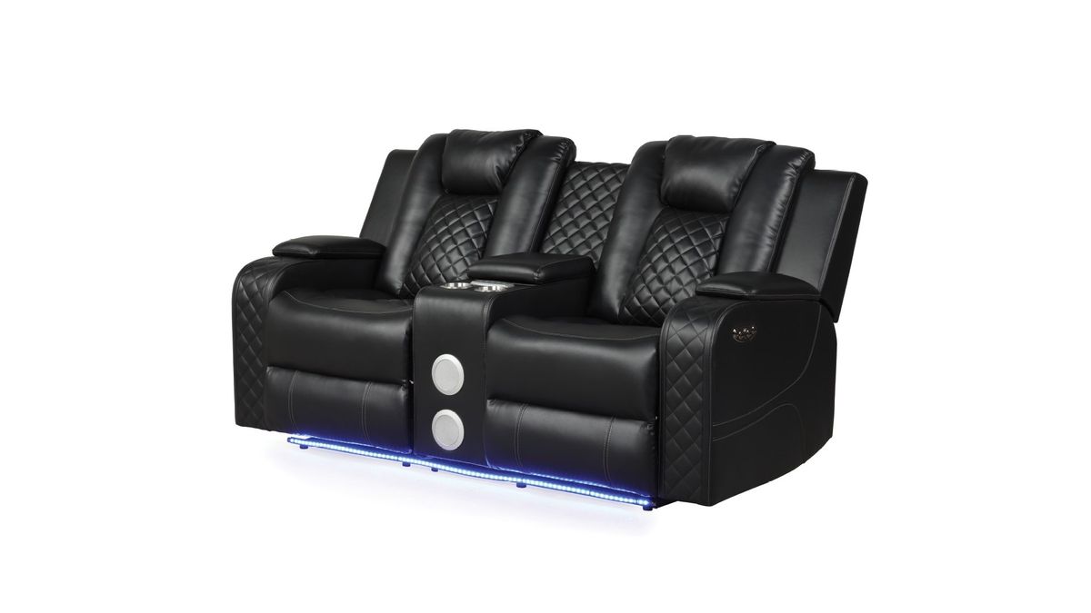 Galaxy Home Benz LED & Power Reclining Loveseat in Black image