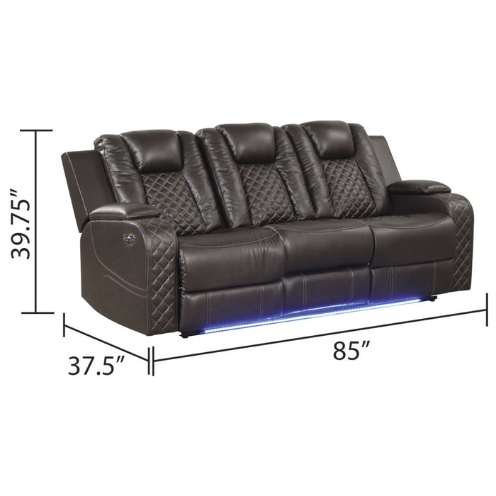Galaxy Home Benz LED & Power Reclining Sofa in Brown