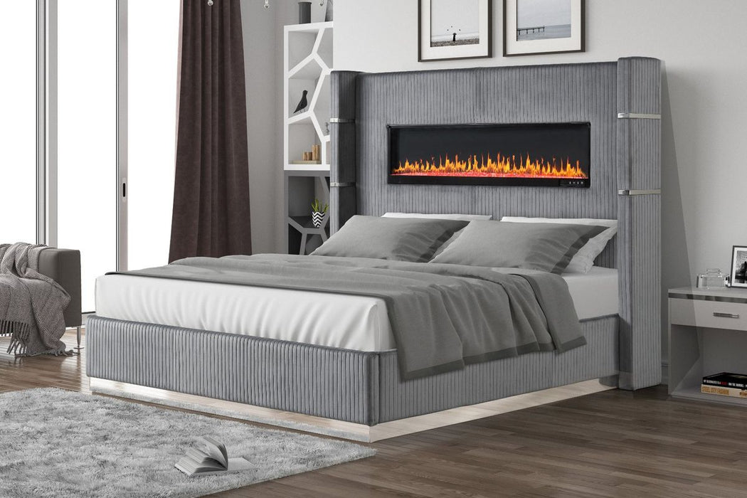 Galaxy Home Lizelle King Bed in with Ambient Lighting in Gray